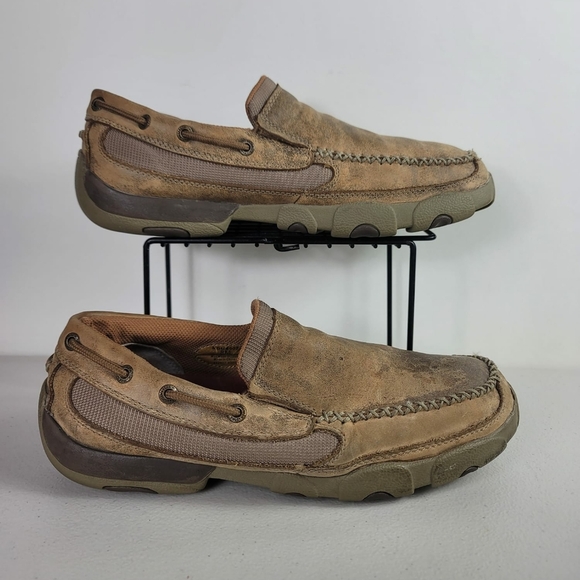 Twisted X Shoes Size 8M Driving Mocs Brown Leather Men's Slip on - Picture 1 of 9